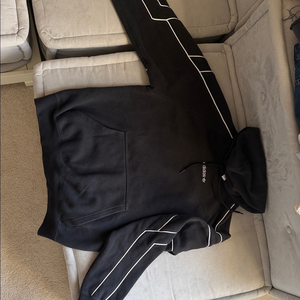 Adidas Black Hoodie with White Stripes